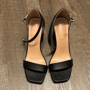 a new day Black Square-Toe Ankle-Strap Block Heels